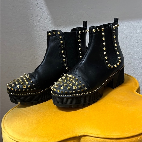 Cape Robbin Shoes - Cape Robbin Black and Gold Studded Ankle Booties